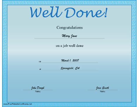 A Light Blue Certificate Offering Congratulations On A Job Well Done