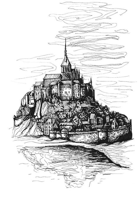 Mont Saint Michel Drawing By Katerina Kopaeva Fine Art America