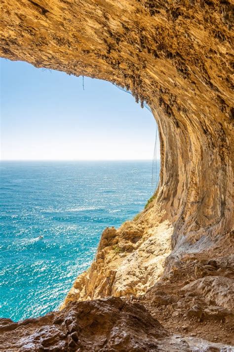 The Ligurian Sea From The Falsari Cave Grotta Dei Falsari In Italian