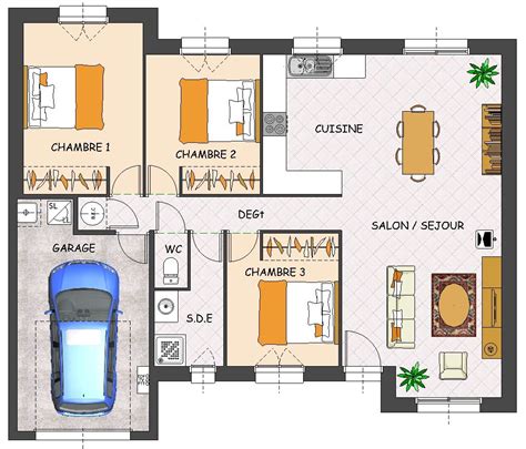 Plan De Maison Plain Pied Chambres Avec Garage En L Ventana Blog