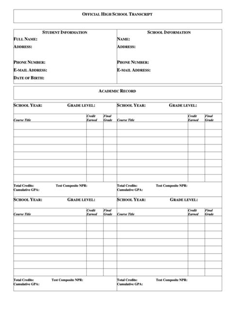 Free Printable Transcript Forms Printable Forms Free Online