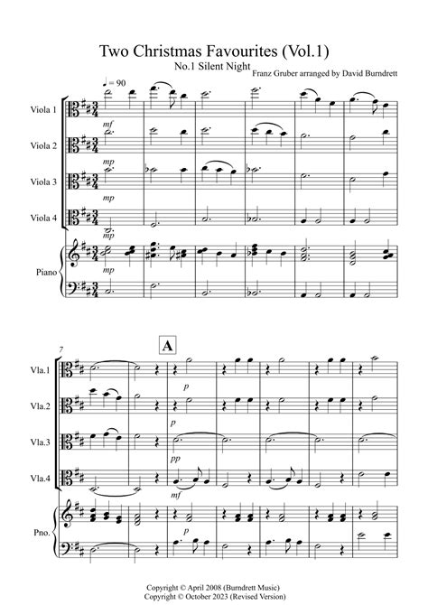 2 Christmas Favourites For Viola Quartet Volume One Arr David Burndrett By Franz Gruber