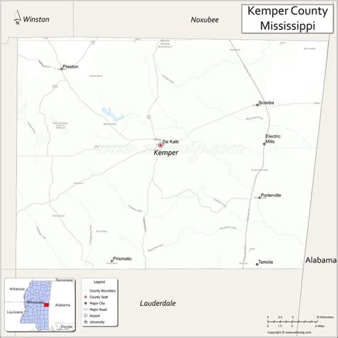 map of kemper county mississippi showing the location of kemper county and surrounding areas