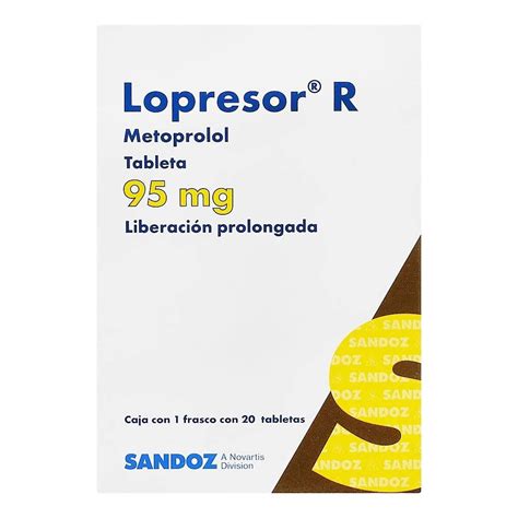 Lopresor R Metoprolol 95 mg liberación prolongada 20 tabletas Walmart