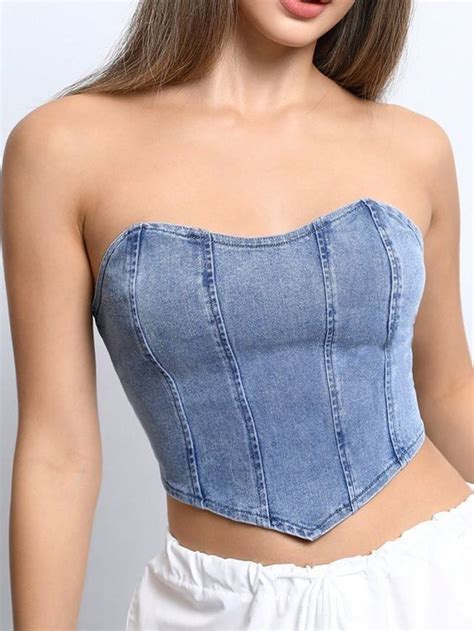 Pin Di Serg Turkul Su Jeans Nel Top Senza Spalline Shein Spalline