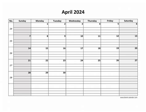 Free Download Printable April 2024 Calendar Large Box Grid Space For