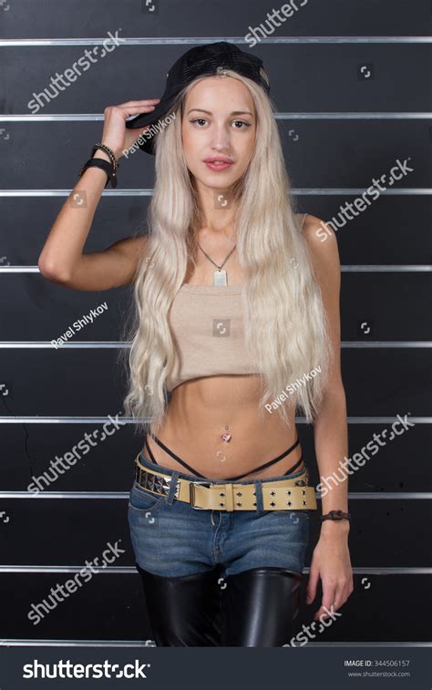 Sexy Blonde Long Hair Black Cap Stock Photo Shutterstock