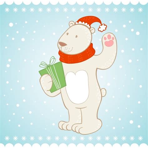 Christmas Card With Cute Polar Bear On An Ice Rink