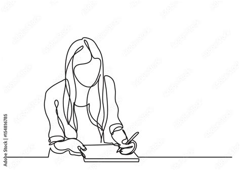 Student Girl Writing Continuous Line Drawing Stock Vector Adobe Stock