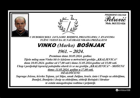 Vinko Marko Bošnjak Osmrtnice KSB