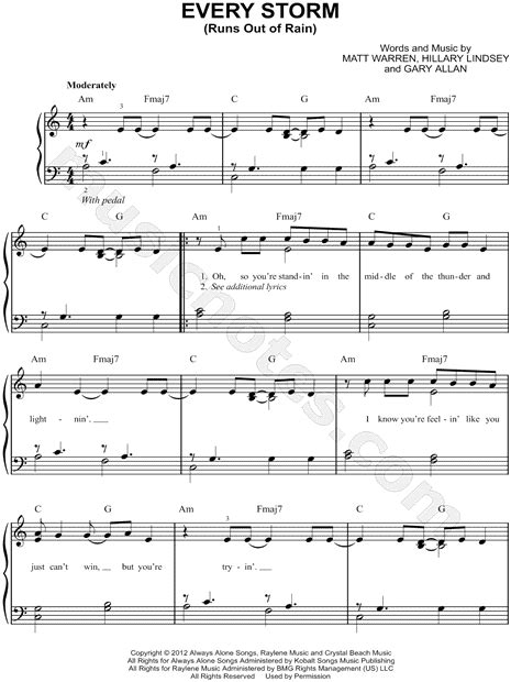 Gary Allan Every Storm Runs Out Of Rain Sheet Music Easy Piano In