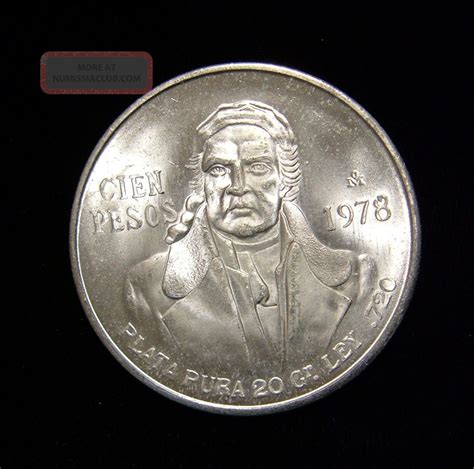 Mexico 1978 100 Pesos Coin Silver Bu Jose Morelos