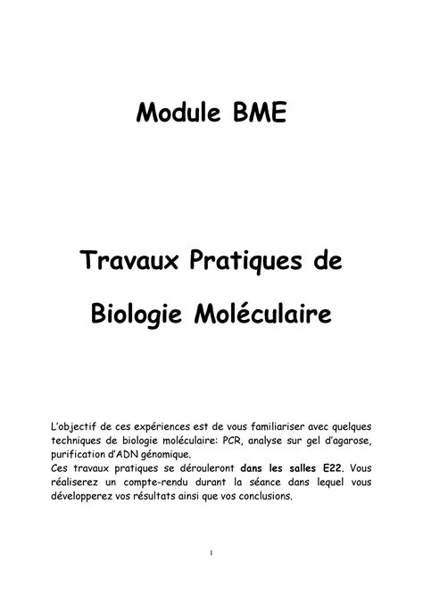 Poly TP BME Biologie Cellulaire Module BME Travaux Pratiques De