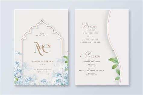 Faire Part De Mariage Floral Islamique Avec Fleur Bleue Psd Premium