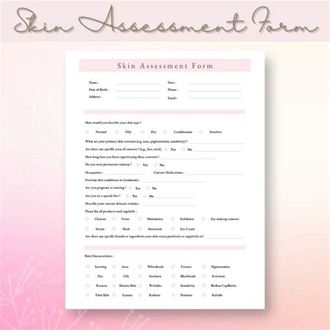 Minimalist Skin Assessment Form Simple Printable Facials Consultation Client Skin Analysis