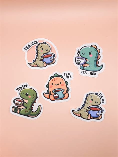 Cute Tea Rex Sticker Set Waterproof Vinyl Sticker Water Bottle