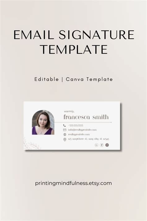 Mockup Of An Editable Email Signature Canva Template With An Example Containing A Headshot Name