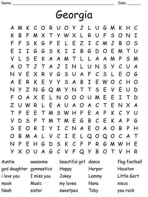 Georgia Word Search WordMint