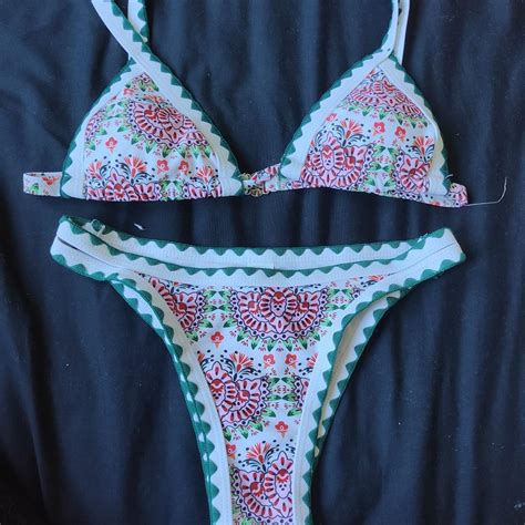 Multicoloured Bikini With Green Details On Rim Depop