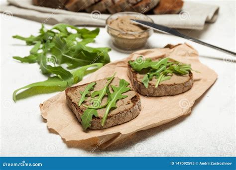 Duck Liver Pate Toast, Appetizer Breakfast Stock Image - Image of herb ...