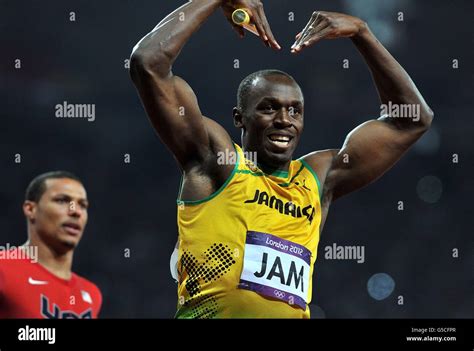 Jamaica S Usain Bolt Crosses The Finish Line As His Team Win The Men S