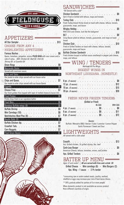 Menu - FIELDHOUSE Bar & Grill