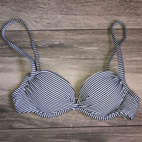 Xhilaration Swim Black White Striped Bikini Top Xhilaration Euc