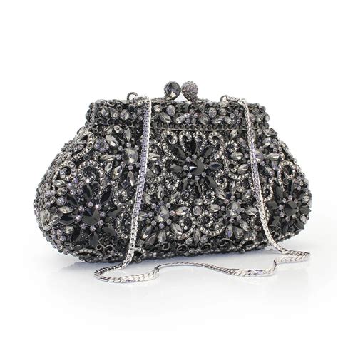 2017 New Unique Diamante Bling Crystal Evening Bag Black Diamond