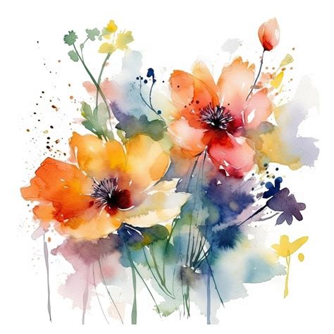 Premium Photo Watercolor Summer Flowers