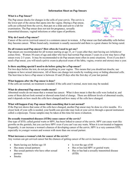 Pap Smear Information Sheet Docslib