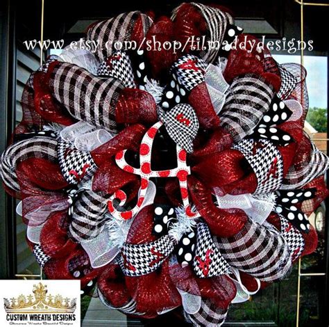 Deco Mesh Alabama Fan Wreath With Houndstooth By Lilmaddydesigns