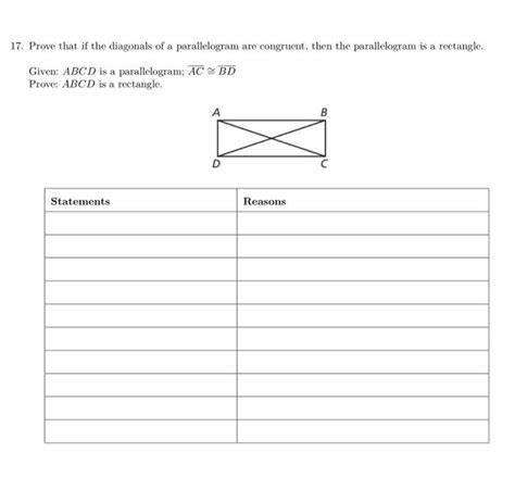 Solved 17. Prove that if the diagonals of a parallelogram | Chegg.com