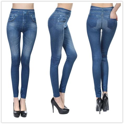 Slim Women Faux Jeans Leggings Solid Sexy Seamless Pencil Jegging