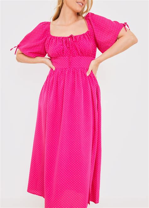 In The Style Jac Jossa Pink Polka Dot Midi Dress Matalan