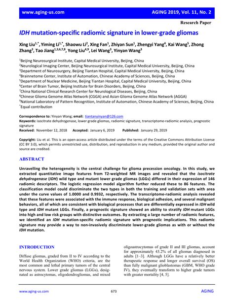 Pdf Idh Mutation Specific Radiomic Signature In Lower Grade Gliomas