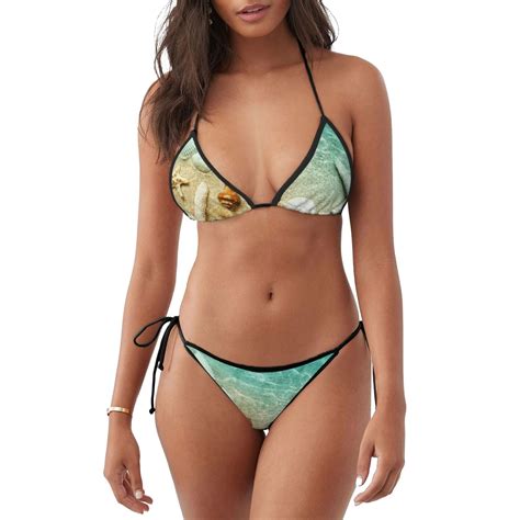 Ratiio Starfish And Seashell On The Beach Pattern Women S Two Piece Bikini Swimsuit Adjustable