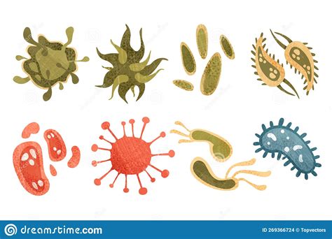 Watercolor Virus Cells Set Colorful Bacteria And Germs Vector