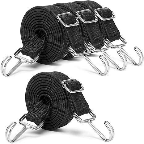 MOLADRI Black Adjustable Bungee Cords With Hooks Set 80 Long Flat