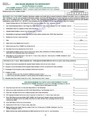 Fillable Online 2002 MAINE MINIMUM TAX WORKSHEET Fax Email Print