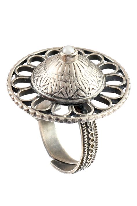 Buy Silver Plated Handcrafted Cutwork Ring By Noor Online At Aza Fashions