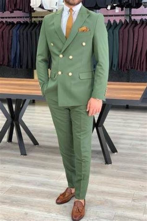 Men Green Suits Double Breasted Wedding Dinner Wear Suits Sainly Sainly