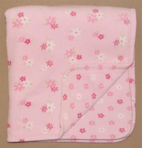 Carters Just One Year Pink White Fleece Flower Baby Blanket Reversible