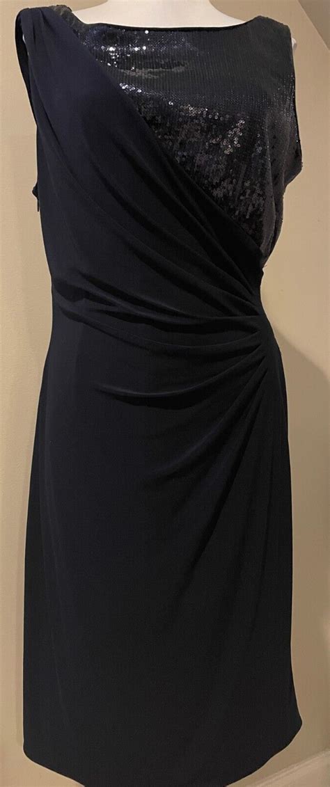 Roz Ali Womens Sequin Evening Navy Blue Occasion Party Dress Sz