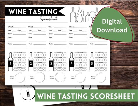 Printable Wine Tasting Card Download Great For Blind Wine Tasting And Scoring Etsy