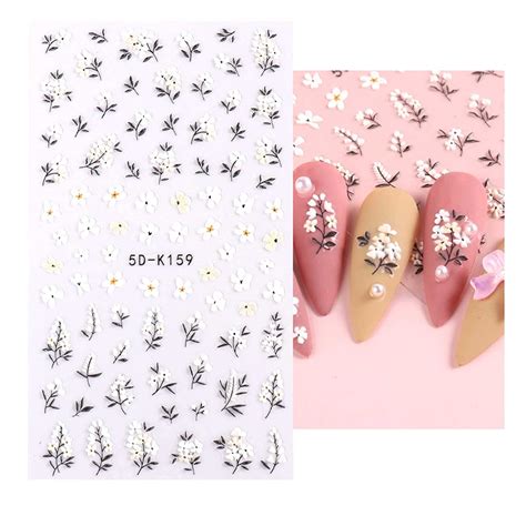 JMEOWIO 3D Nagelsticker Frühling Blumen 5 Blatt Nagelaufkleber 5D