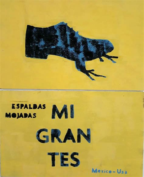 Stencil Migrantes Rana Unida Con Un Zapato Haciendo Referencia A