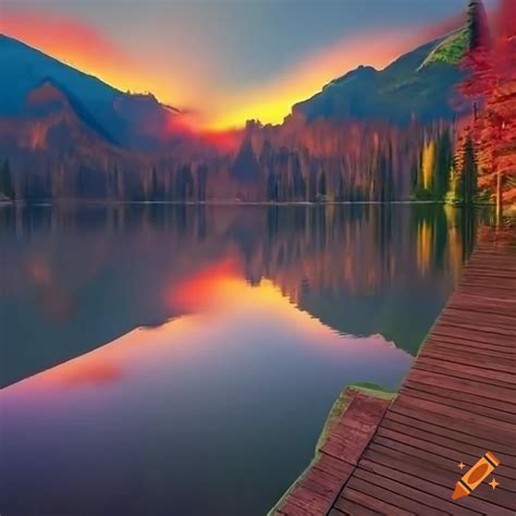 Breathtaking Mountain Lake At Sunset In Ultra High Definition 32k