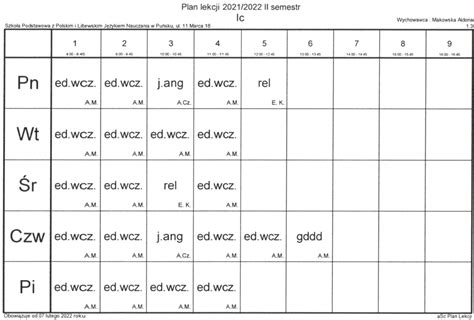 Plan Lekcji Ii Semestr