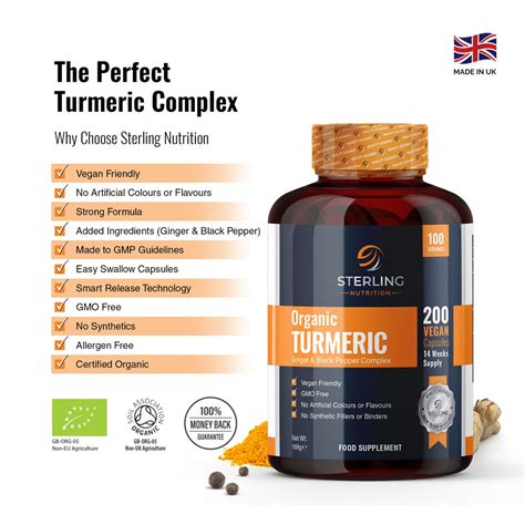 Turmeric Black Pepper And Ginger Capsules 200 Vegan High Potency Doses Sterling Nutrition™