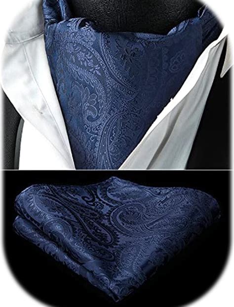 HISDERN Men S Navy Blue Cravat Paisley Floral Cravats Handkerchief